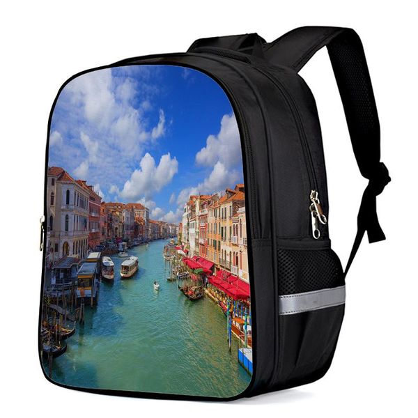 

backpack grand canal boat house building simple student schoolbag boys and girls backpacks fashion