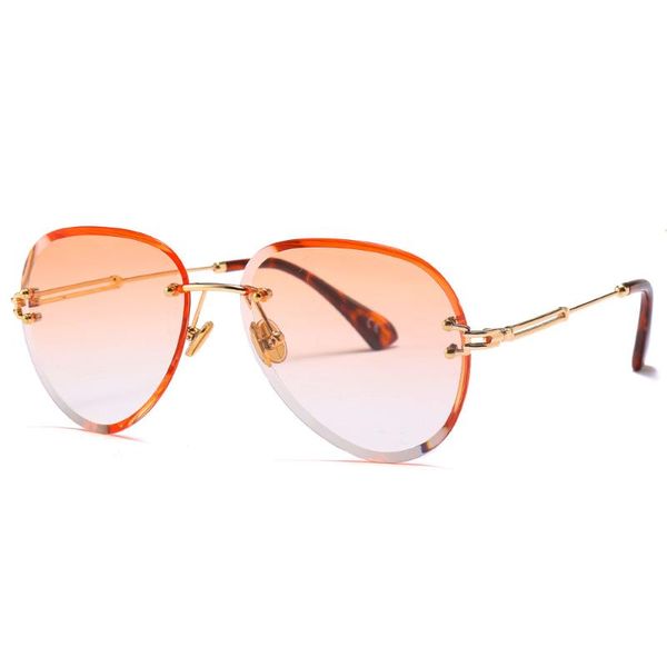 

sunglasses round women oversized eyewear 2021 gradient brown pink rimless sun glasses for female gift brand designer uv400, White;black