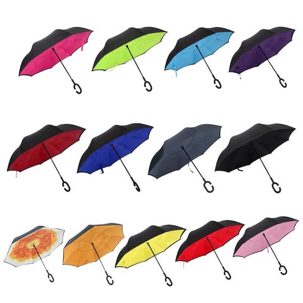 

umbrellas double-layer reverse umbrella lazy anti-splashing c handle car waterproof straight u