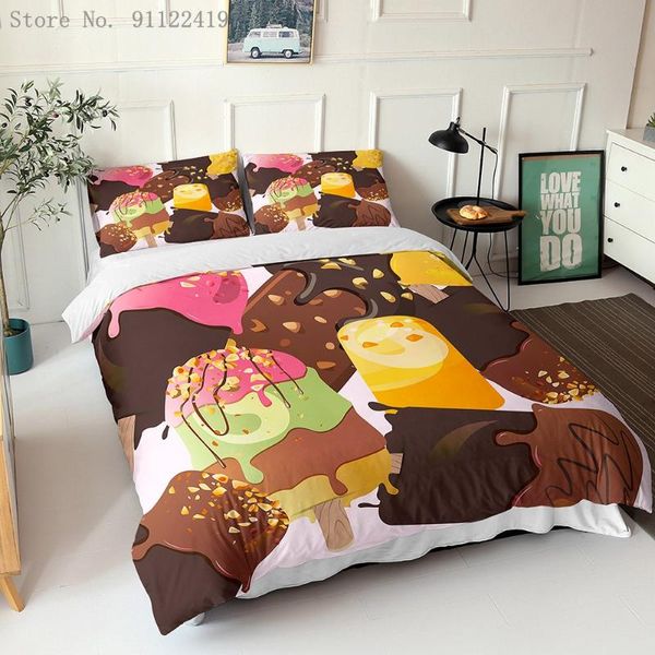 Conjunto de roupas de cama Conjunto de sorvete de 2/3 peças Candy Sweet Kids Capa Microfiber Au Use Tamanho da UE Tizes de cama Texteis domésticos personalizados