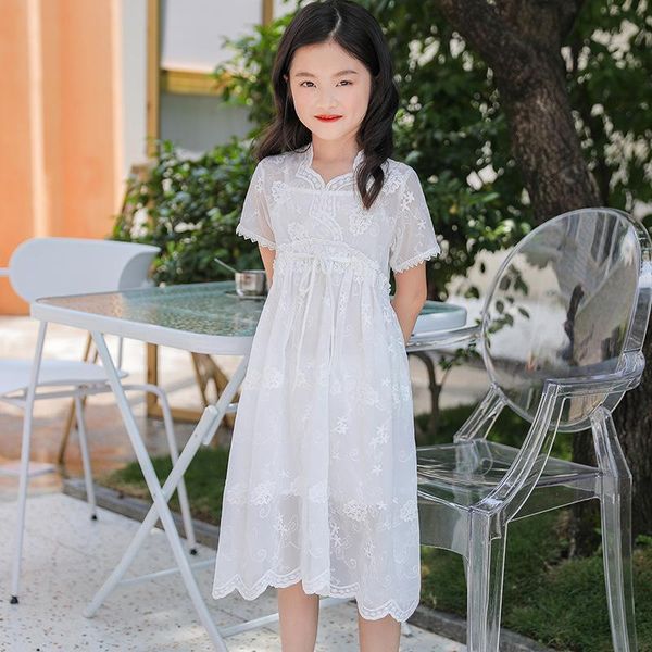 

girl's dresses girl clothes 2021 summer korean fashion chiffon embroidered princess dress children's explosion, Red;yellow