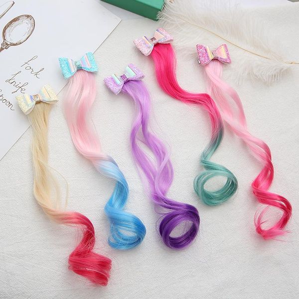 

hair accessories children bowknot duckbill clip headwear princess wig braid baby girls show cosplay long birthday party, Slivery;white