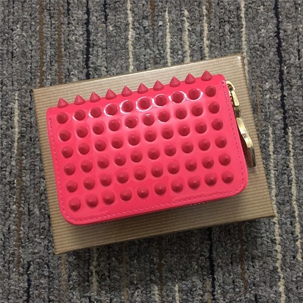 

in2021 fashion leather mens and womens wallets classic daily short rivet zipper red shoes wallet trend leisure bouquet