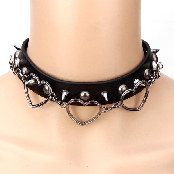 

chokers cosyoo vintage faux leather heart rock spike rivet collar studded choker goth style creative femme party accessories, Golden;silver