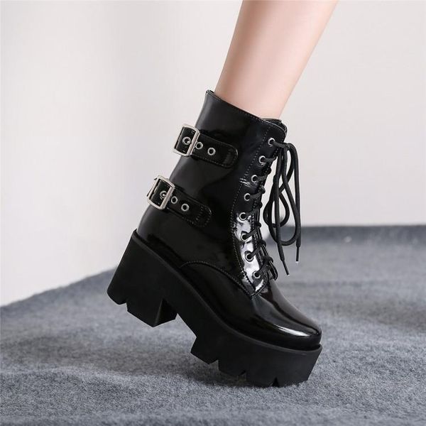 

boots hong kong flavor korean street style chic tide cool harajuku muffin thick bottom motorcycle punk knight women's and, Black