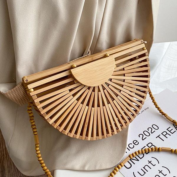 

evening bags designer 2021 summer luxury handbag for women shoulder bag semicircle bamboo woven beach mobile phone wallet