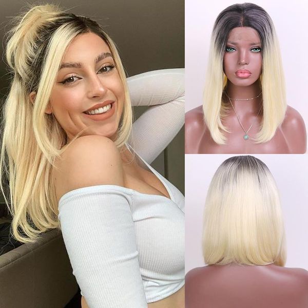 

synthetic wigs aiva hair heat resistant lace front wig glueless straight ombre blonde short cosplay bob for black women