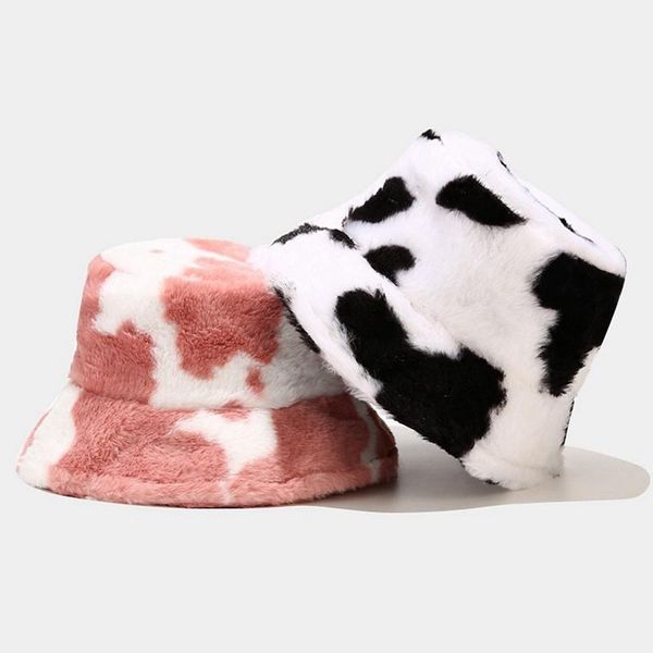 

wide brim hats winter women's faux fur plush cow bucket outdoor warm hat soft velvet fisherman autumn cap ladies fashion panama, Blue;gray