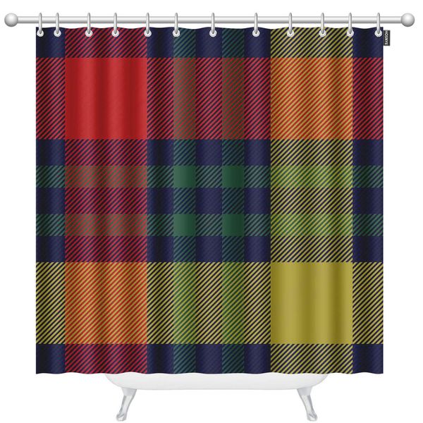 

tartanplaid shower curtain set with 12 hooks rectangular lattice red green yellow bath curtains modern bathroom accessories 72 x