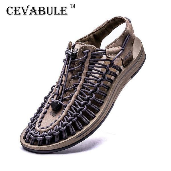 

sandals cevabule drop sale 2021 summer man large size men's leather shoes weaving roman slippers clk, Black
