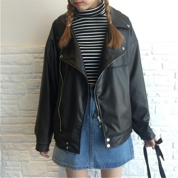 

women's jackets 2021 streetwear motorcycle detachable pu long loose casual turn-down collar zipper leather spring autumn women coat, Black;brown