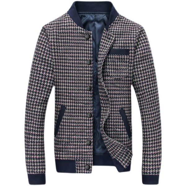 

men's jackets autumn houndstooth jacket/stand-up collar large size casual long-sleeved slim single-breasted jacket m-6xl, Black;brown