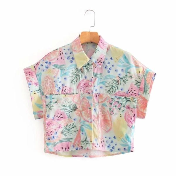 

women's blouses & shirts summer women fruit printing raglan sleeve short shirt female patch pocket blouse casual lady loose blusas s89, White