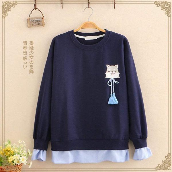 

autumn japanese anime hoodies teen girl kawaii cartoon casual pink sweatshirts women cute lace up vintage tassel sweetshirts women's, Black