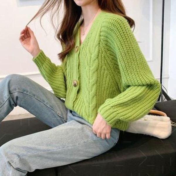 

women's knits & tees spring and autumn knitwear wear cardigan short thickened loose lazy wind sweater korean fashion, White