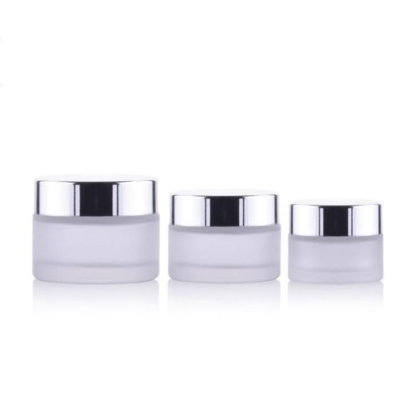 

storage bottles & jars design frost glass make up cream jar pot containers with uv shining silver cap white pad 15g 30g 50g sn893