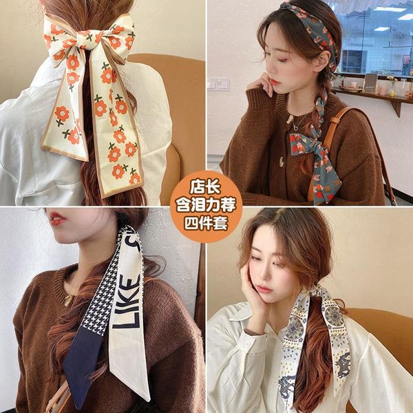 

hair accessories cute floral chiffon ribbons scarf for women korean girls flower hairbands scrunchies ponytail holder
