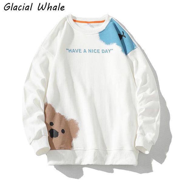 

men's hoodies & sweatshirts glacialwhale crewneck sweatshirt men harajuku oversized japanese streetwear white casual hoodie male, Black