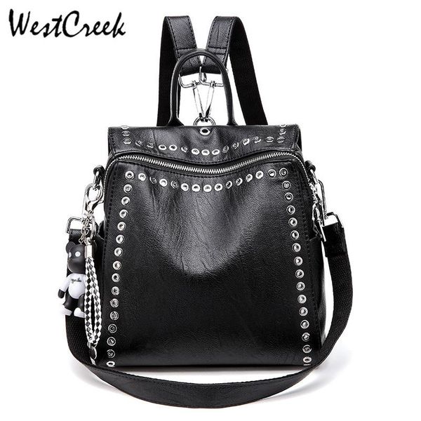 

backpack westcreek brand women pu leather fashion student rivet school bags shoulder bag female travel back pack bookbag