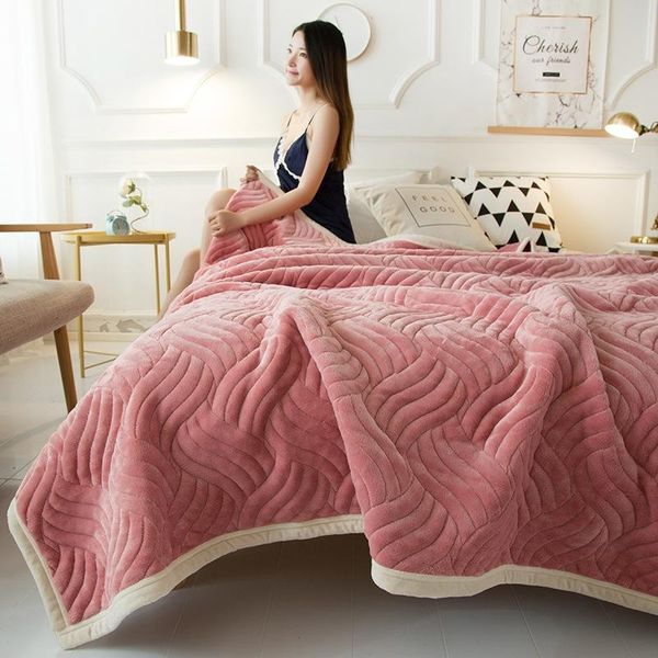 

blankets 2021 patchwork blanket thicken warm bed covers double layer qulited fleece 200*230cm winter bedclothes ruffle bedding 3d