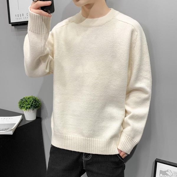 

men's sweaters men knitted sweater 2021 autumn winter pure color korean casual pullover loose warm street fashion knitwear, White;black
