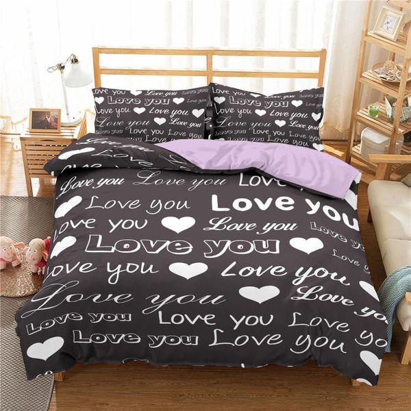 

soft bedding sets home textile luxury english letters print 2/3pcs comfortable duvet cover pillowcase  king eu/us/au size