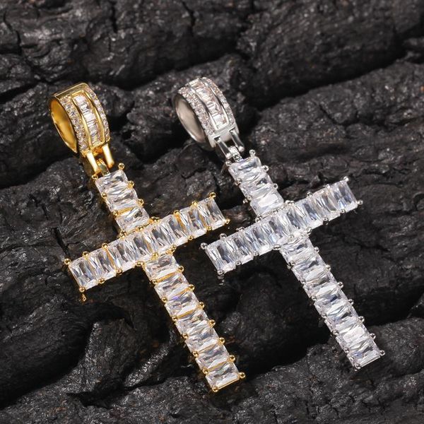 

pendant necklaces rillz hip hop pico harvey cross necklace micro pave + cubic zirconia egyptian style, Silver