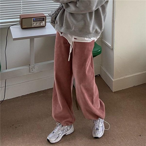 

women's pants & capris women korean fashion pink corduroy harajuku oversize autumn winter streetwear joggers sweatpants baggy wide trou, Black;white
