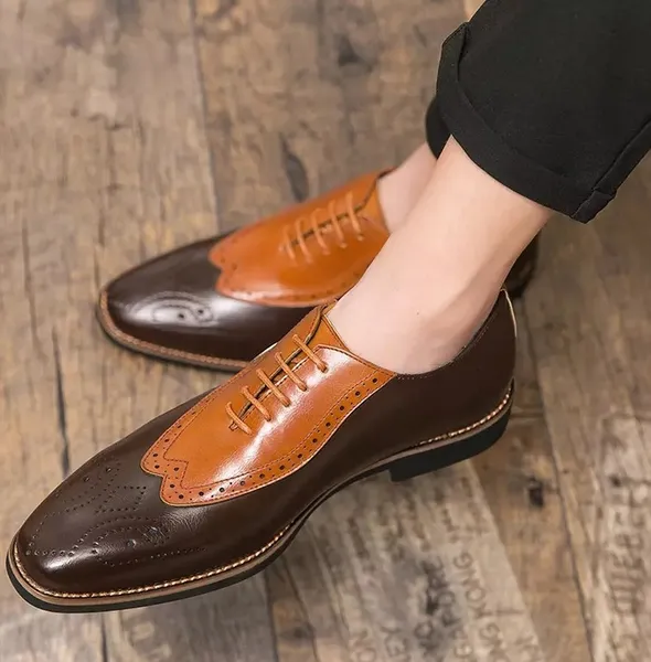 

Mens Shoes Fashionable Pu Leather Lace-up Shoes Handmade Casual Formal Stylish Spring Oxfords Shoes Zapatos De Hombre 4M940, Brown