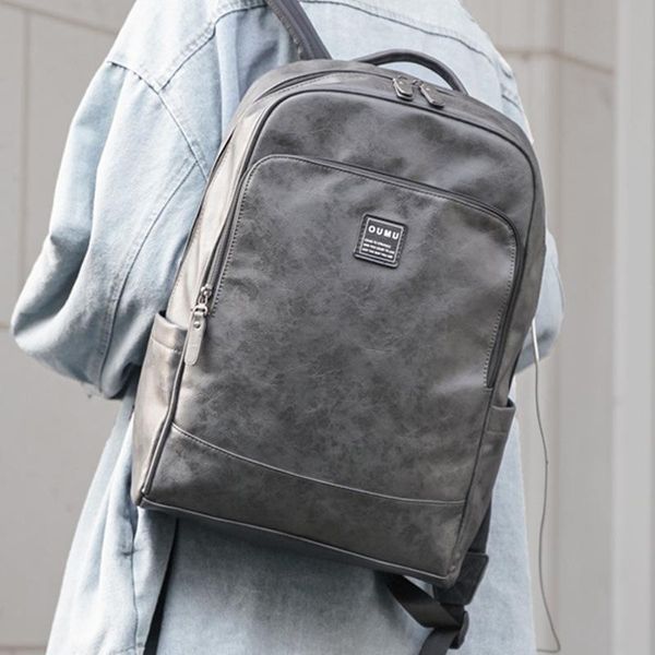 

backpack pu leather men's fashion waterproof backpacks men lapbag large capacity travel bags male school 2021