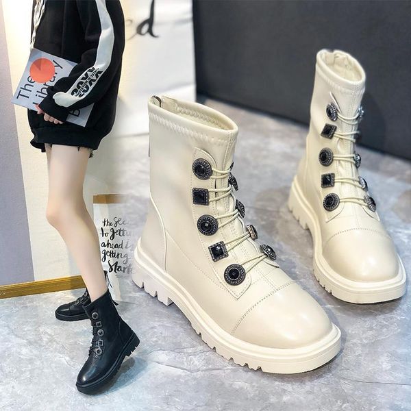 

boots women shoes autumn winter footwear round toe luxury designer boots-women 2020 mid calf fashion ladies mid-calf, Black