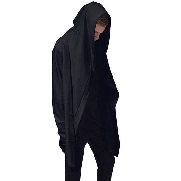 

men's hoodies & sweatshirts fashion open jacket long sleeves cloak halloween coats outwear gothic men hooded black gown hip hop mantle