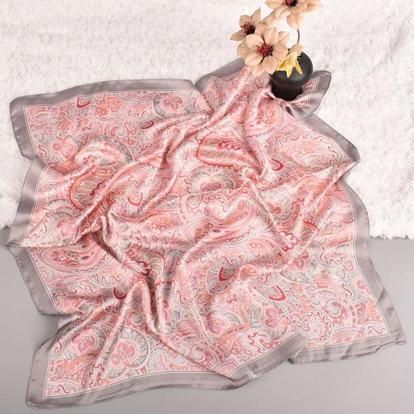 

fashion women square scarf fake silk wraps elegant vintage design floral spring summer head neck hair tie band neckerchief scarves, Blue;gray