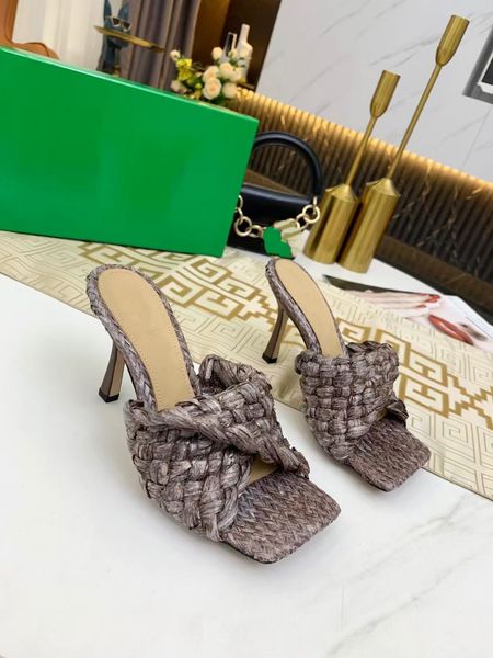 

valentin 2021 women high heels summer slipper woven leather mules squared sole the lido sandal party sandals shoes mjjj002, Black