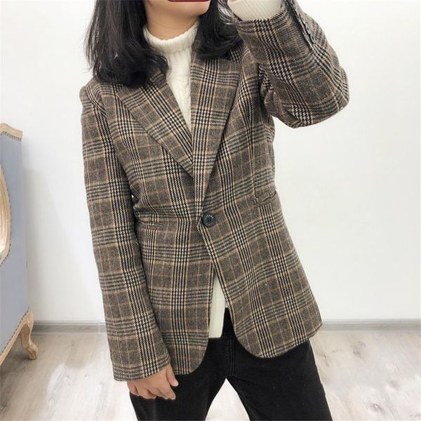 

autumn woman elegant coat plaid french brand casual warm office blazers, White;black