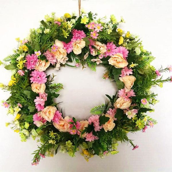 

decorative flowers & wreaths green wreath 20inch diy manual garland artificial pink home party wedding decoration wearth door wall hanging f