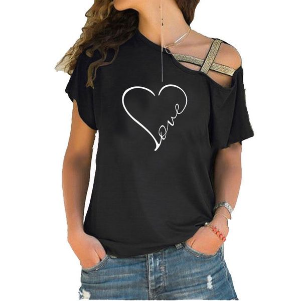 

women's t-shirt 2021 love heart print t shirt women irregular short sleeve summer tshirt funny shirts plus size, White