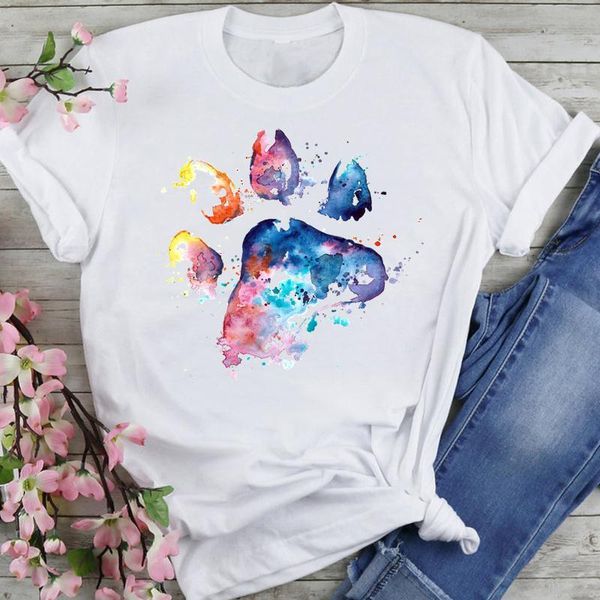 

women's t-shirt women sweet watercolor holiday dog trend cartoon summer fashion lovely clothes print short sleeve tees tshirt, White