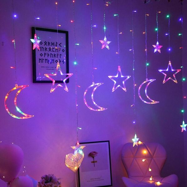 

strings moon star led curtain lights christmas fairy garlands outdoor flash string holiday festival decoration 220v eu plug