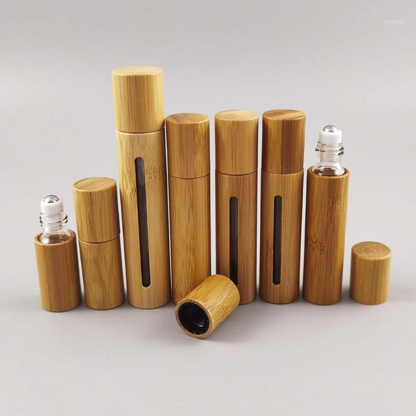 

storage bottles & jars 100pcs refillable empty 3ml 5ml 10ml bamboo perfume roll on bottle with metal ball roller 1/3oz vials
