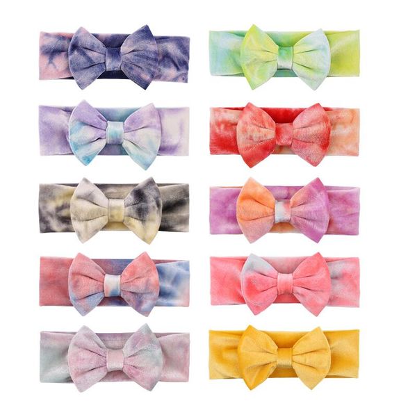 

4 inch tie die velvet bow knot baby head wrap trendy diy hair accessories girls fashion headband head wear, Slivery;white
