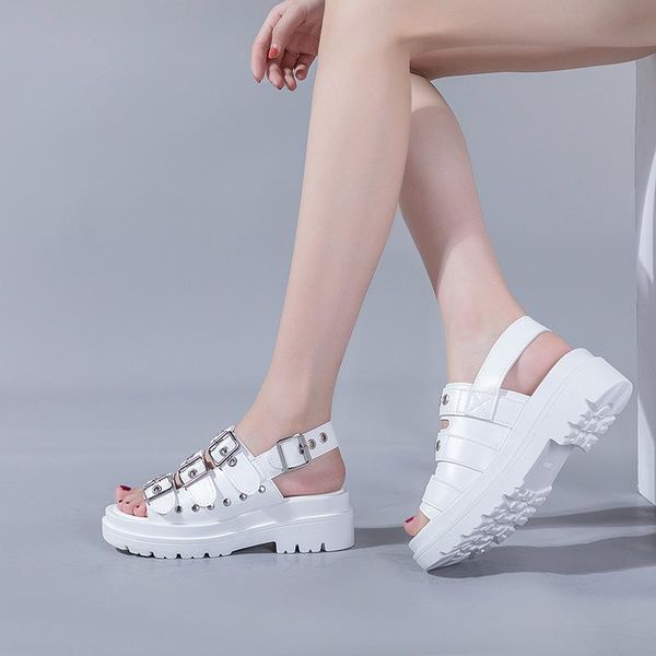

sandals summer women flats platform shoes casual thick bottom round toe beach ladies, Black
