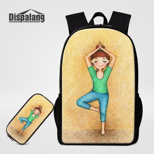 

backpack cartoon kids schoolbag for teenagers student yoga girl printing 2pcs/set with pencil case 16 inch children school bag