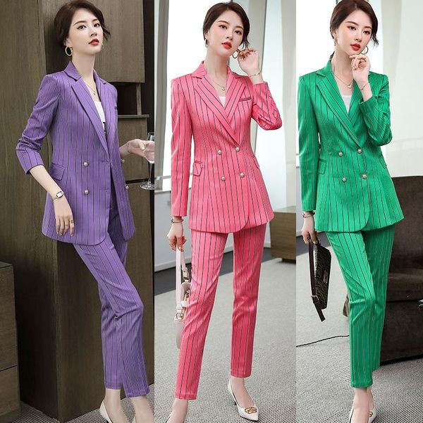 

ladies business fashion pant suit stripe women's two piece pants, White