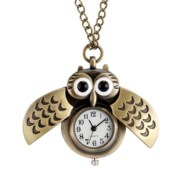 Retro Bronze Anhänger Quarz Mini Vintage süße Eule Taschenuhr einzigartige Halskette Kette Geschenk für Mädchen Jungen Kinder