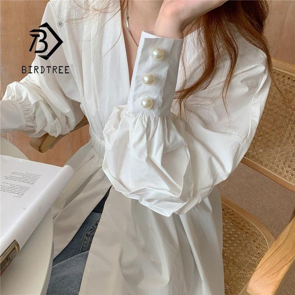 

women's blouses & shirts autumn women v-neck cotton white shirt puff sleeve korean style elegant high waist blouse spring office lady b