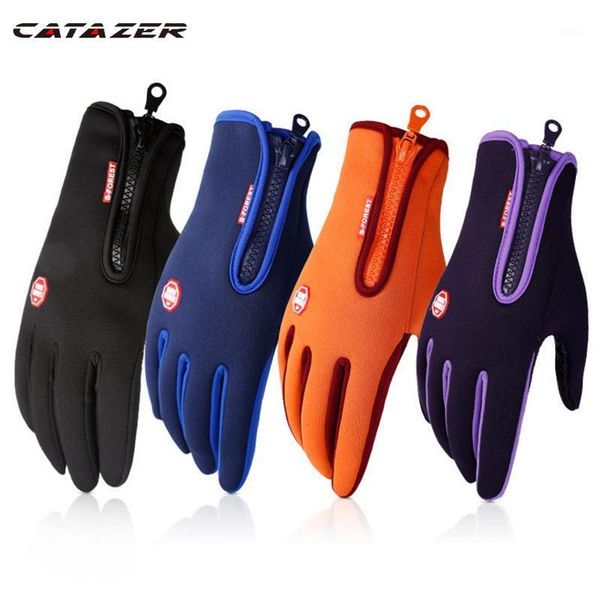 

cycling gloves 1 pair touchscreen winter thermal warm bicycle bike ski outdoor camping hiking motorcycle full finger1, Black