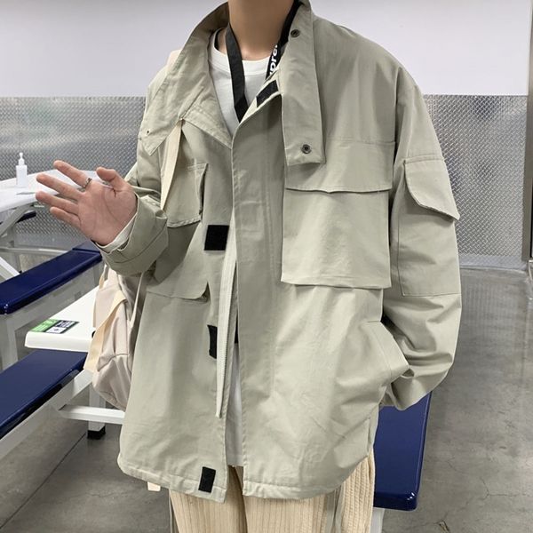 

men's jackets spring cotton utility fashion retro pocket mens streetwear korean loose hip-hop bomber men m-2xl ynte, Black;brown