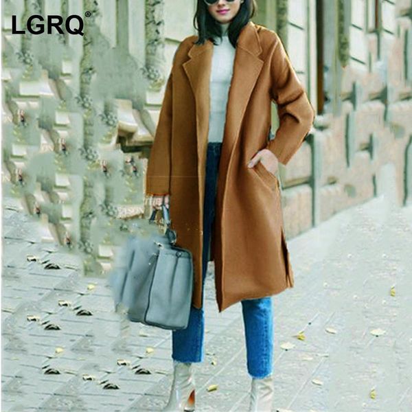 

women's wool & blends [lgrq] textured design lace warm woolen coat parkas long sleeve women korean fashion tide autumn winter 2021 19d3, Black