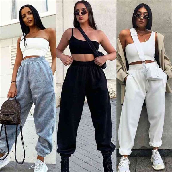 

fashion joggers trousers tracksuit bottoms womens pants jogging sweat lounge wear pure color casual elastic holiday, Black;white